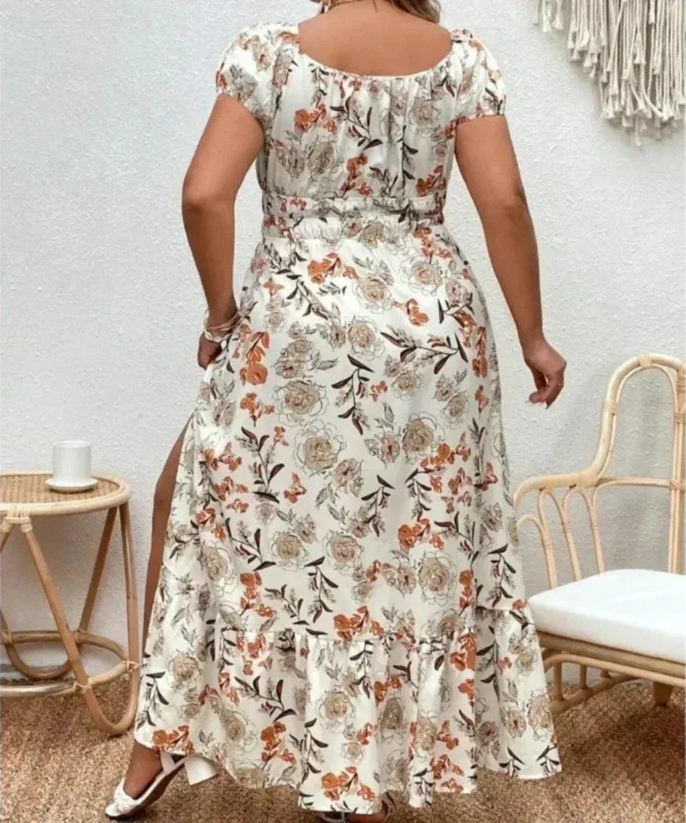 Plus Size 1-5XL Fashion Women's Suitable for Outdoor Flower Casual Long Party Dress Women Fashion Print Loose Summer Dress