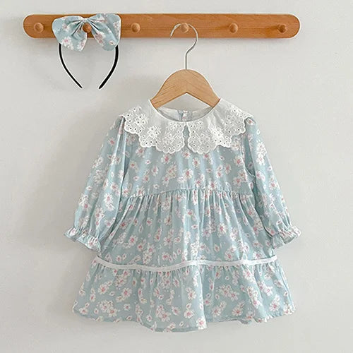 2025 New Autumn 1-5Yrs Girl Party Dress Baby Girl Romper Long Sleeved Cotton Splicing Kids Princess Dresses Sister Clothes