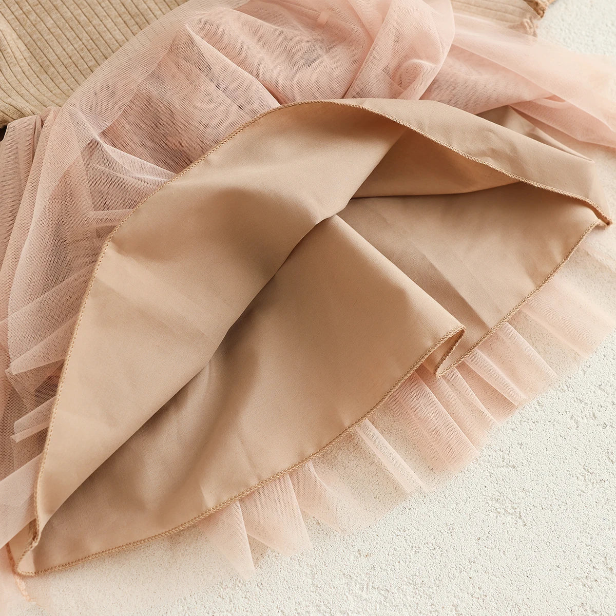 Autumn and Winter Fashion Toddler Girls Long Sleeve Mesh dress Pit Strip Ear Edge Bow Mesh Autumn and Winter dress Princess Gift