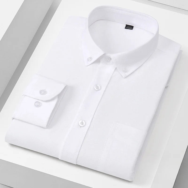 New 100% Cotton Oxford Shirt Long Sleeve For Men's Social Dress Shirts Soft Comfortable Regular Fit Casual Man Office Shirt 5XL