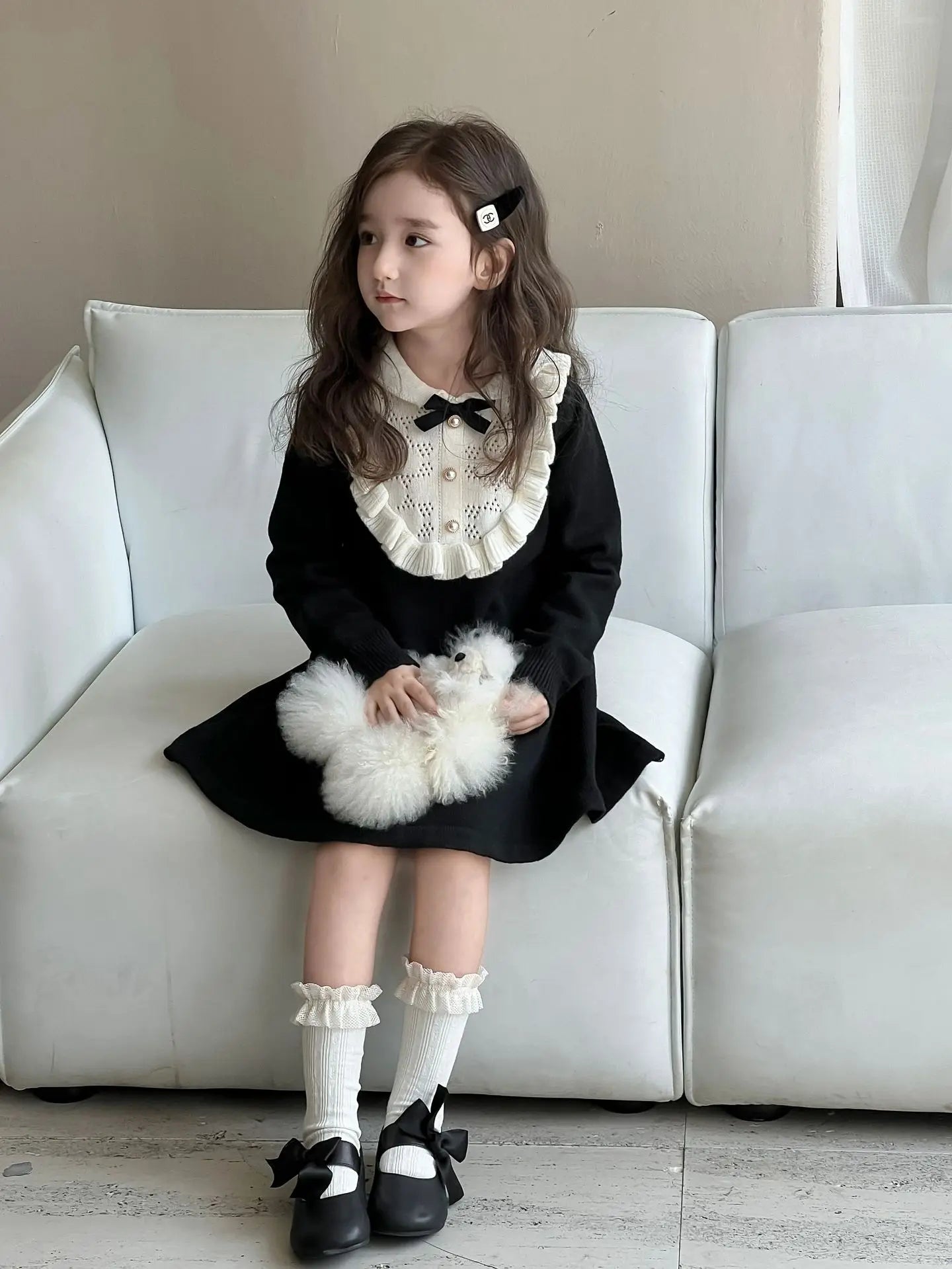 Girls Knitted Dresses 2025 Autumn and Winter New French Style Woolen Skirts Children Knitted Dresses