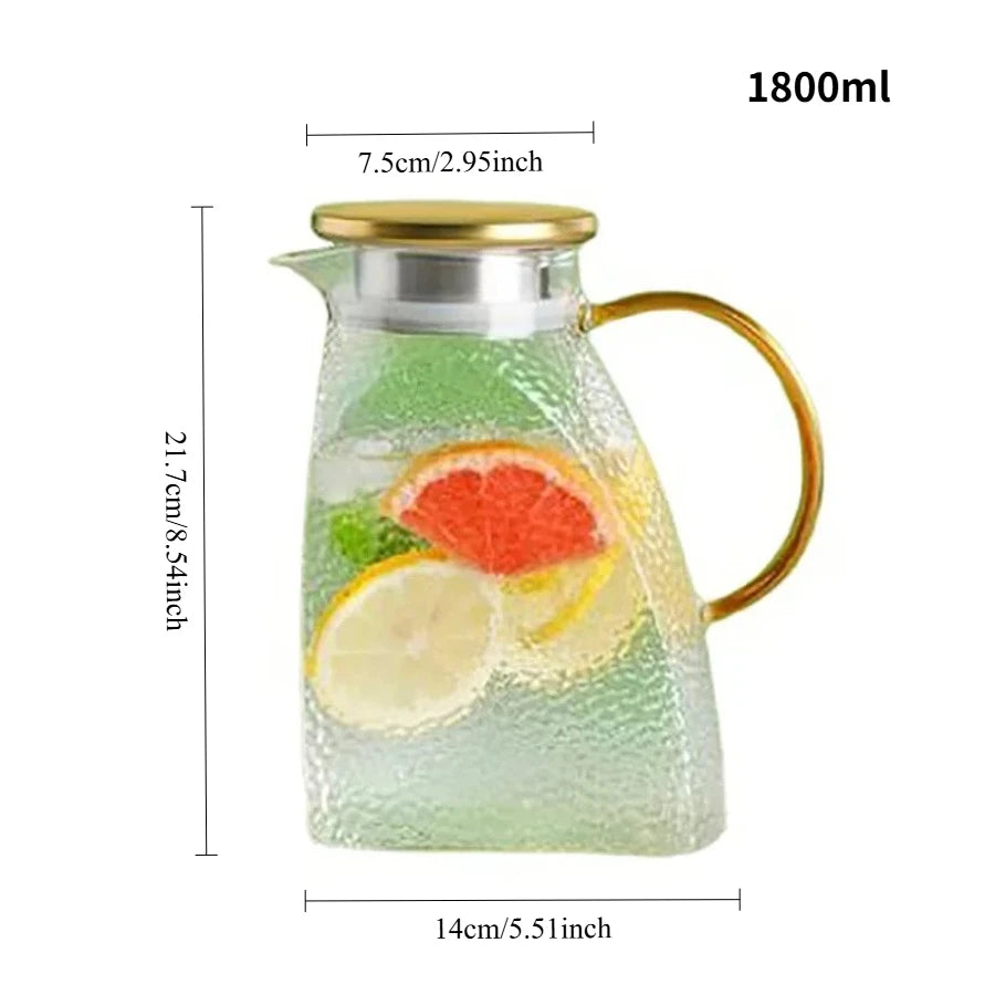 Household Large Capacity Jarra Transparent Glass Handle Heat-resistant Water Jug Teapot Water Bottle 1500ml 1800ml Glass Pitch
