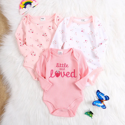 3PCS Baby girl onesie New style baby girl clothes Spring/Autumn long-sleeved onesie Cotton fabric Suitable for 0-9months