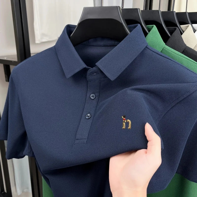Light luxury brand short sleeve men's polo shirt new Korean style youth fashion cartoon dog embroidery summer breathable T-shirt
