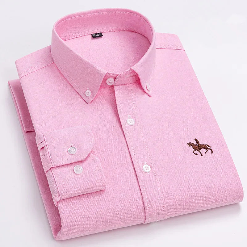Basic Oxford Dress Shirt For Men Long Sleeve 100% Pure Cotton Solid  Casual Plaid Striped Social Business Male Regular-Fit S-6XL