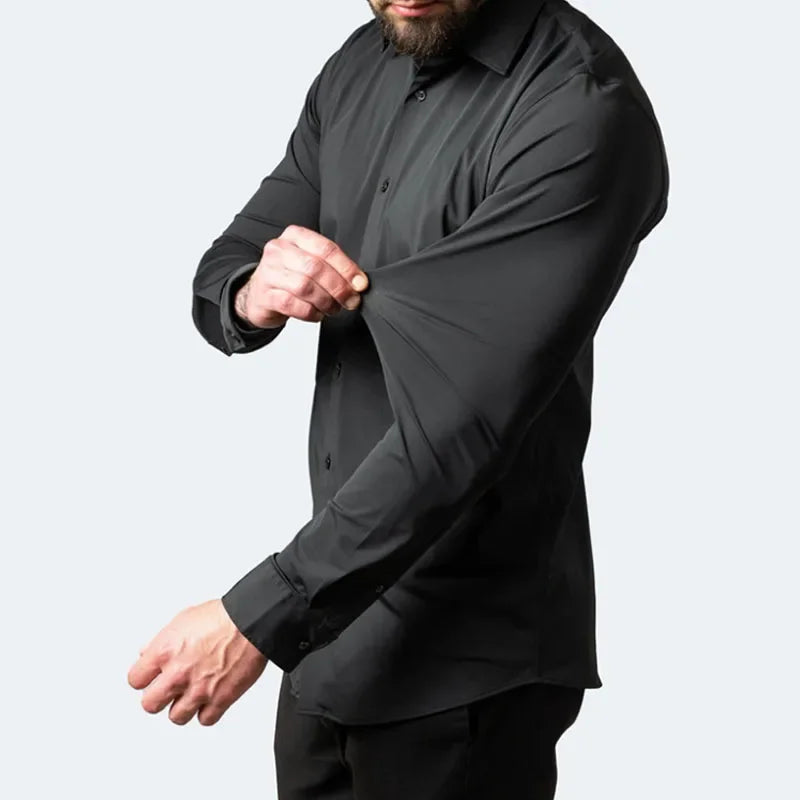 6xl New summer black White men's shirt elastic force non-iron long-sleeved business casual Oversize shirt  mercerized vertical