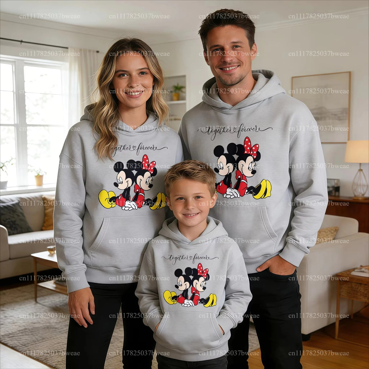 Cartoon Couple Print Family Matching Hoodies Mom Dad Me Parent-child Sweatshirt Together Forever Letter Pullover Family Outfit
