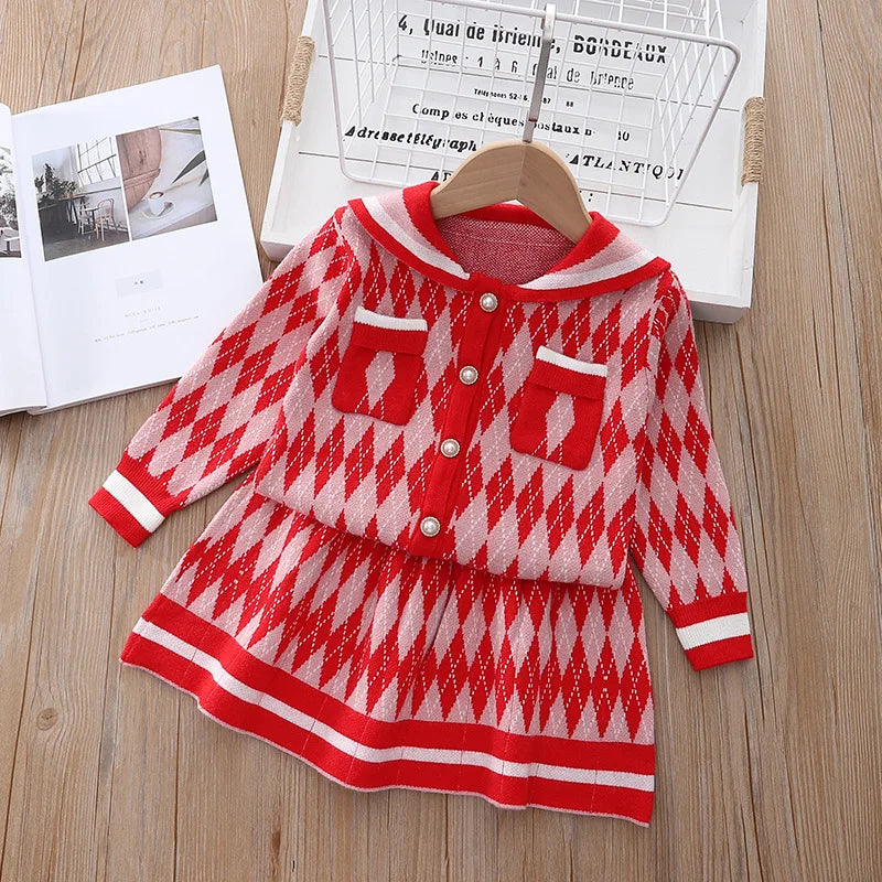 baby Girls clothes set Winter Knitting Long Sleeves Princess Top Skirt 2pcs Birthday Designed Uniform Fall Party Clothing 1-10Ys
