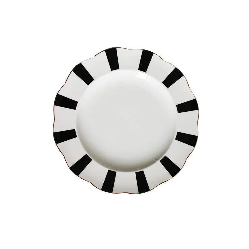 Black-and-white Hepburn Vintage Breakfast Plate Ceramic Striped Wave Dot Tableware Dinner Plates Dishes Serving Dishes