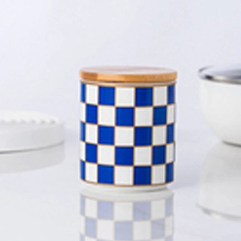 Black and White Lattice Storage Tank Checkerboard Sealed Tank Kitchen Storage Food Grade Ceramic Tank Box Tea Storage Tank