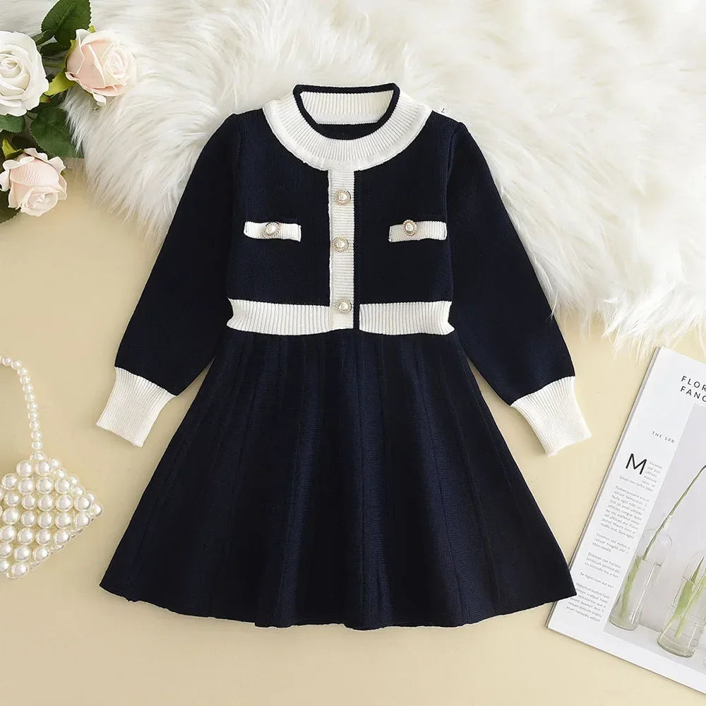 Girls Sweater Dress  Version Girls Wind Knitted Round Neck Princess Skirt 3-7 Years Old Little Girl Skirt