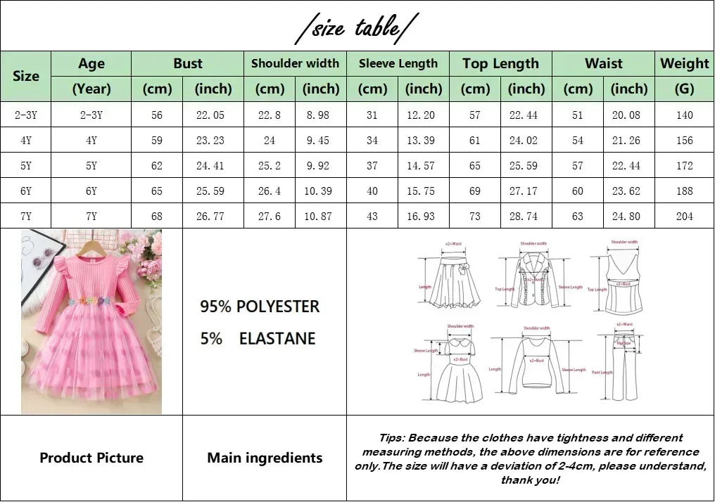 2024 Girls Dress Spring Autumn Long Sleeve Gauze Colorful Flower Belt Children Clothes Casual Birthday Sweet Girls Dress 2-7Y