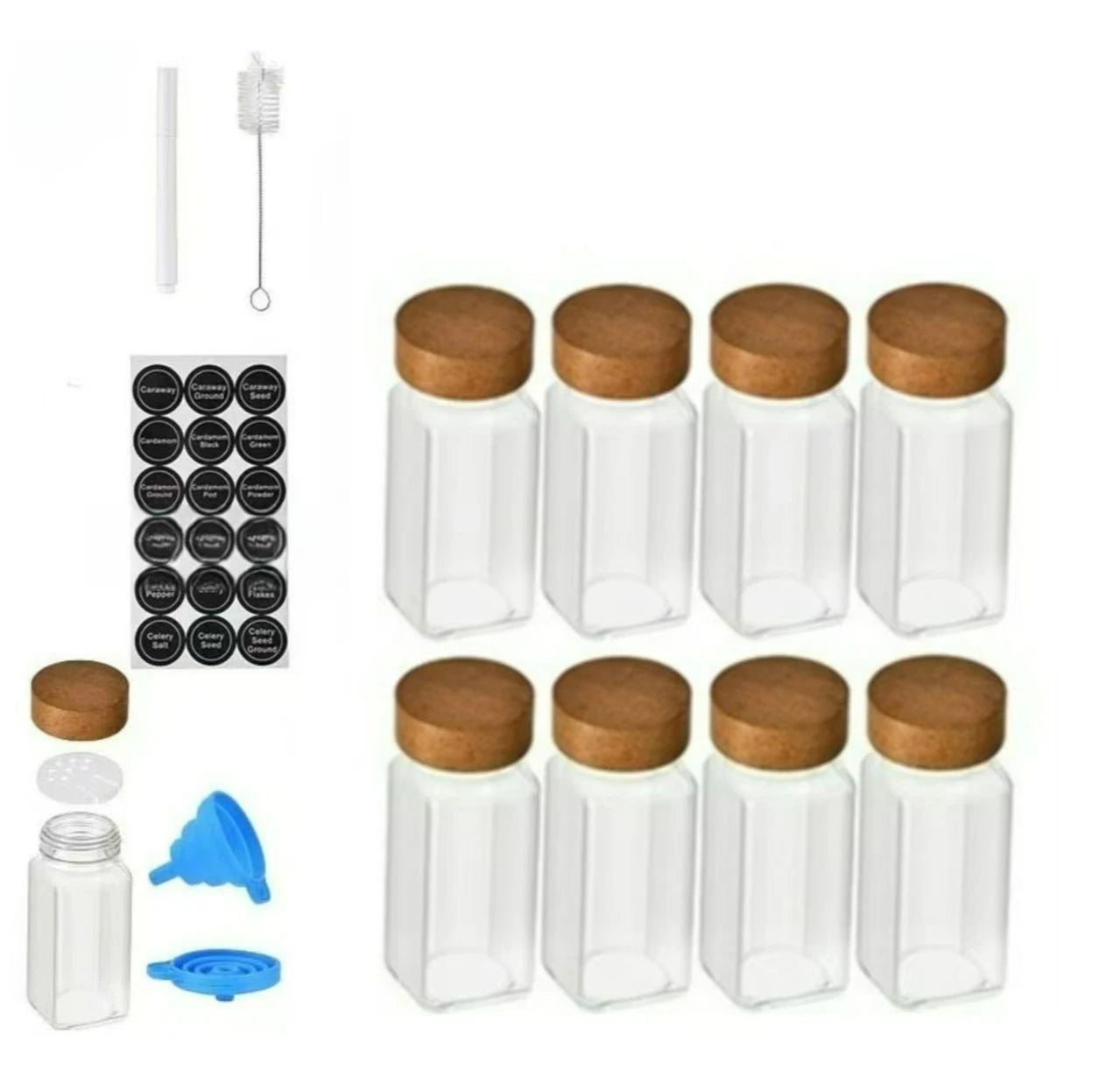 Square Spice Jars with Label with Acacia Wood Lids Dispensing Bottles Glass Sealed Jar  Clear Empty Bottles Seasoning Organizer