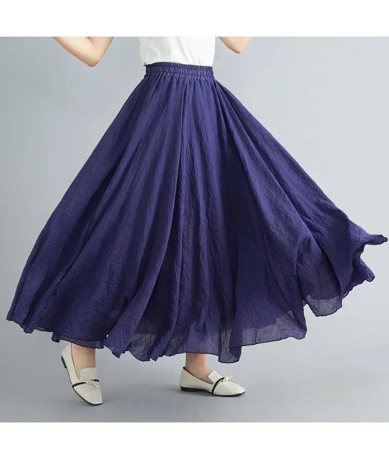 Fashion Solid Cotton Linen Women Skirts Maxi Elegant Harajuku Saia Casual Loose Long Skirt Ladies Clothes Faldas Ropa Mujer