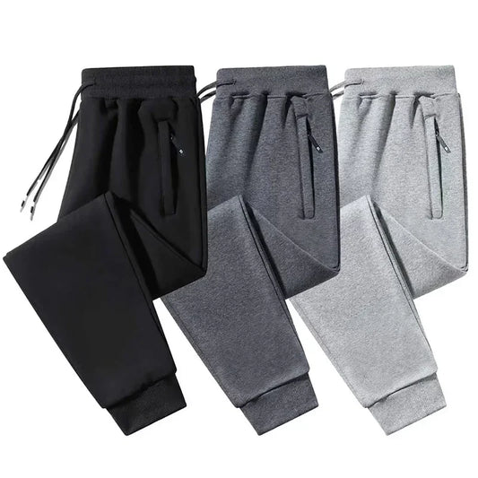 2025 Male Elastic Waist Soft Warm Casual Ankle Band Zipper Pockets Trousers Men Drawstring Pants Loose Spring Fall Sweatpants