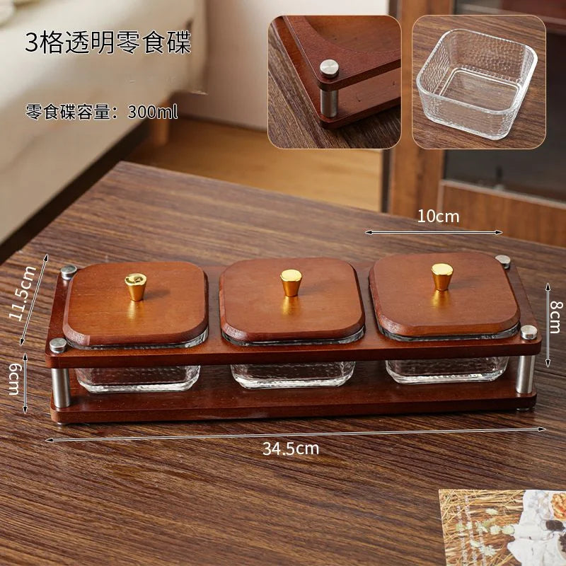 Deluxe Glass Fruit Snack Tray Household Living Room with Cover Grid Creative Dried Fruit Dim Sum Candy Tray