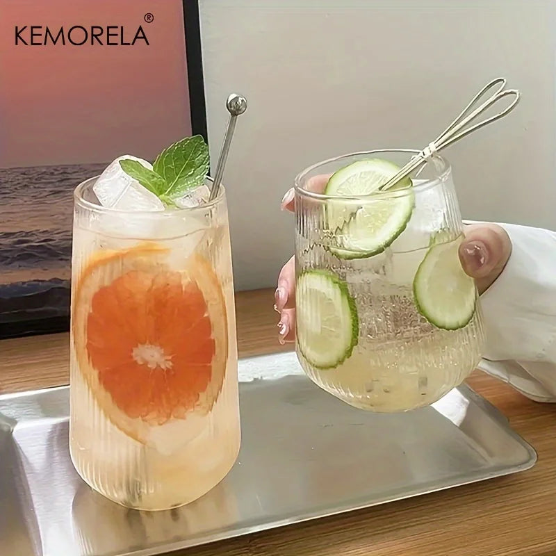 4/6PCS Heat-Resistant Rib Coffee Glass Water Cups Vertical Stripes Tea Mug for Drinking Milk Beer Wine Juice Tumblers Set Gift