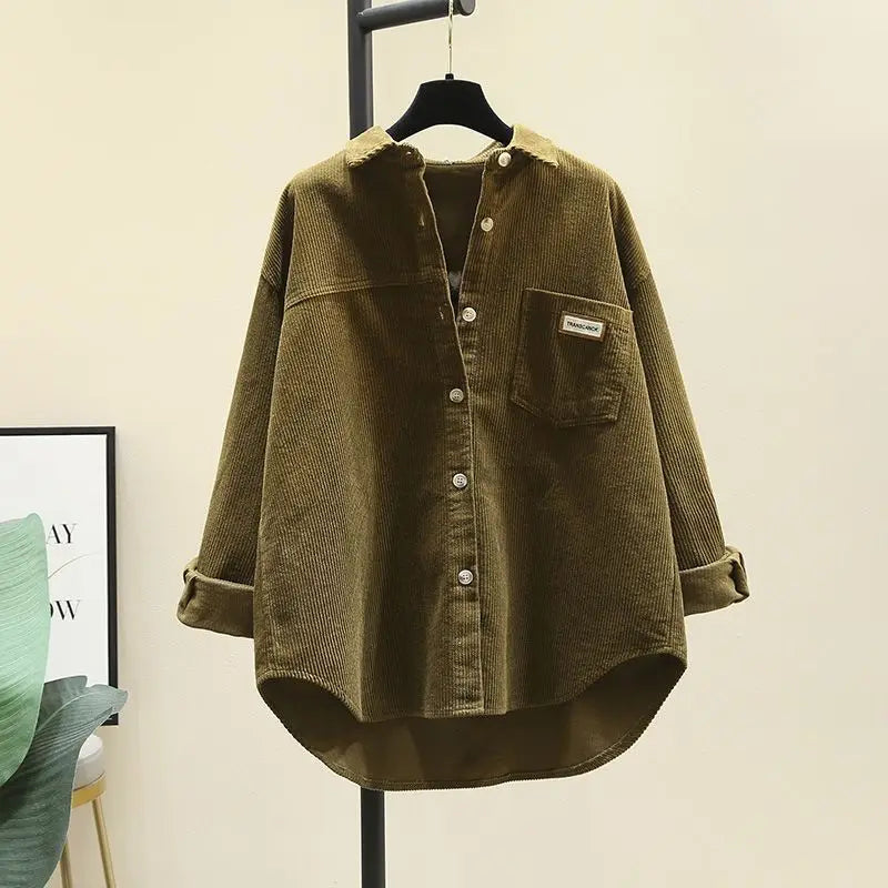 Thickened Corduroy Long Sleeve Women's Shirt Autumn Winter New Style Casual Loose Fashion Korean Version Mid-Length Open Card...