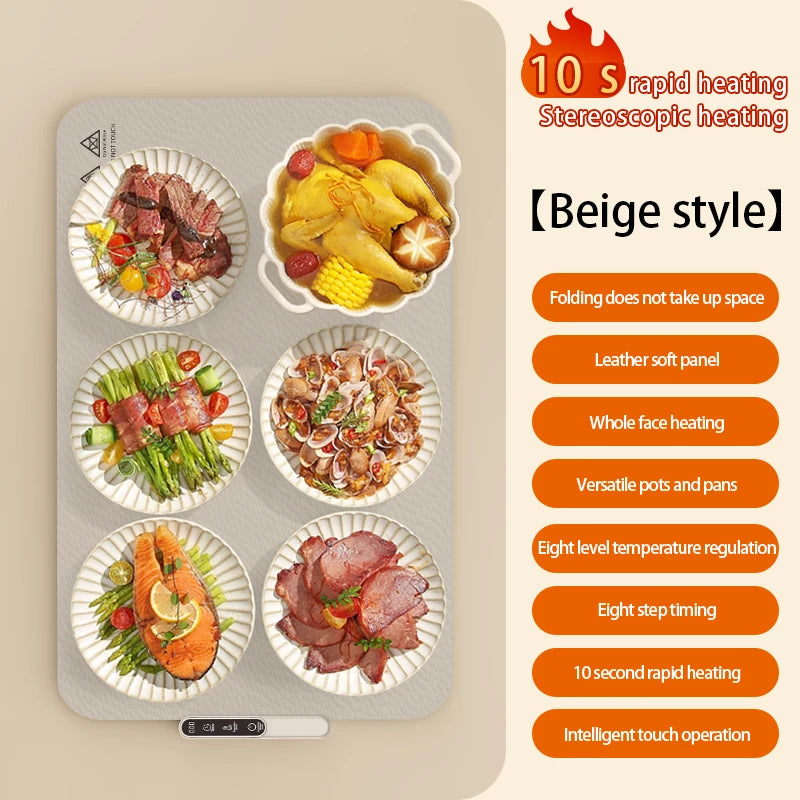 TINSOL New Food Insulation Mat Foldable Silicone Heating Pad Portable Food Cart Insulation Mat 8-Level Temperature Adjustment