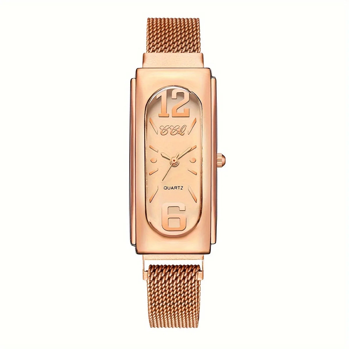 6pcs/set Women Rectangle Quartz Watch With Heart-shaped Jewelry Set (Box Not Include )