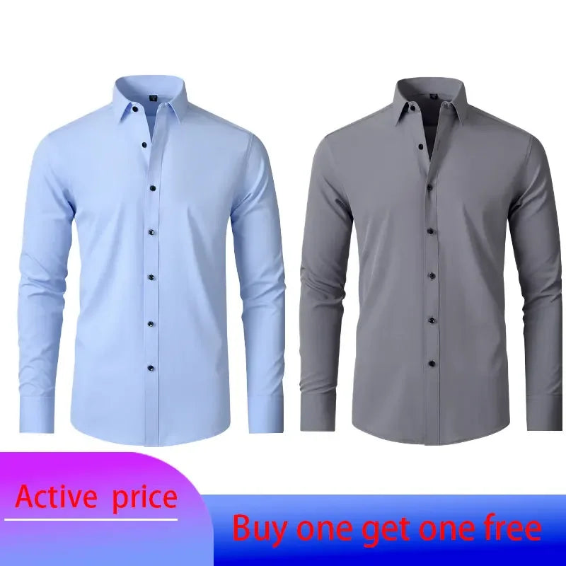 6xl New summer black White men's shirt elastic force non-iron long-sleeved business casual Oversize shirt  mercerized vertical