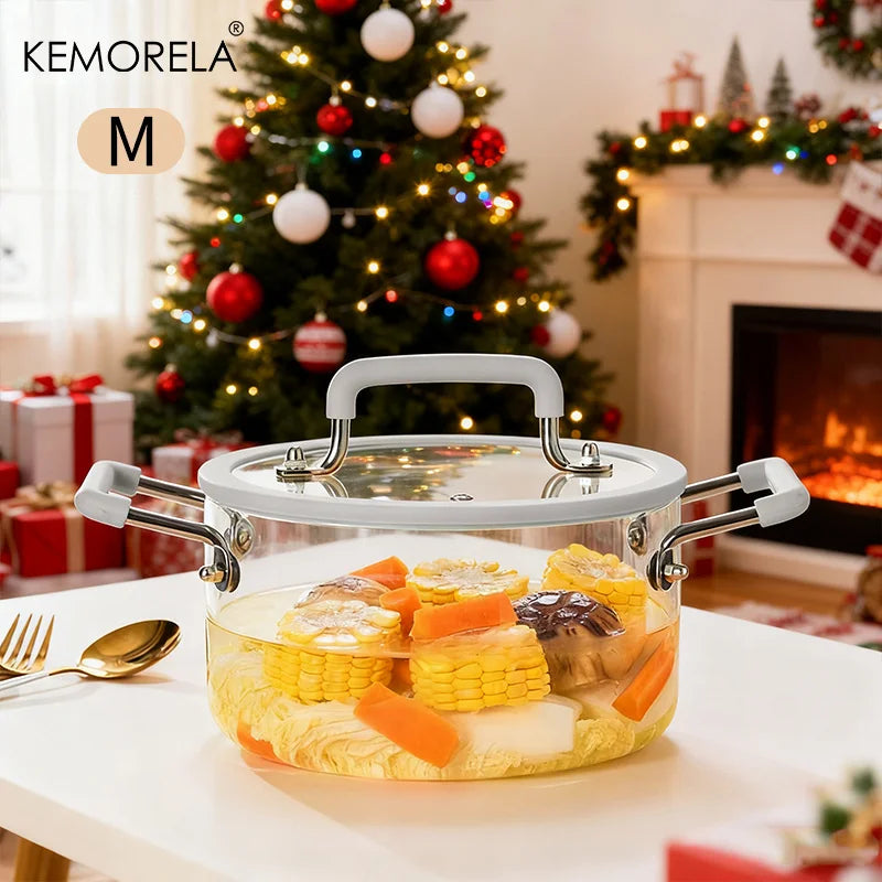 1PCS Glass Saucepan with Lid Multiple Capacity Options Heat-Resistant Glass Cooking Pot Dual Handle Soup Pot Kitchen Cooking