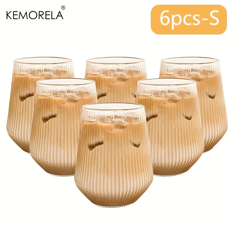 4/6PCS Heat-Resistant Rib Coffee Glass Water Cups Vertical Stripes Tea Mug for Drinking Milk Beer Wine Juice Tumblers Set Gift