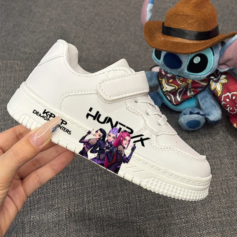 Kids KPOP Casual Shoes 2026 Children's New Fashion Hunters Printed Sport Shoes Girls White Anti-slip Outdoor Breathable Sneakers