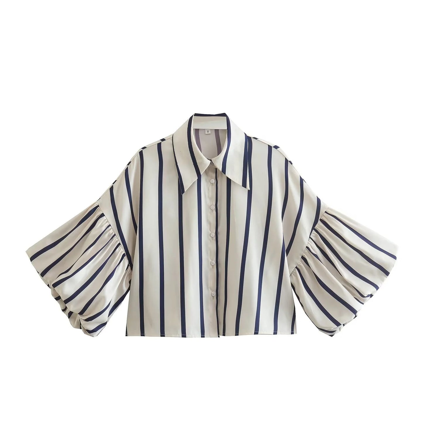 Women Striped Shirts Female Loose-Fit Bubble Sleeve Printed Shirts Lady Casual Youthful Energetic Short Sleeved Tops Clothing