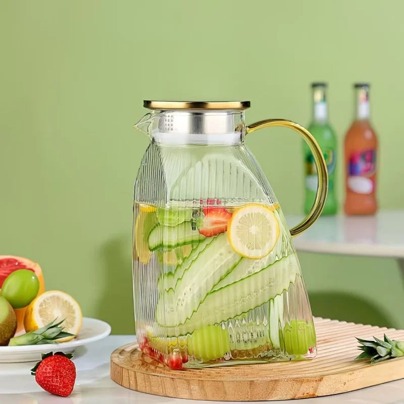 JUSTINLAU 1.8L Cold Water Jug High Borosilicate Glass Water Kettle Summer Refrigerator Pitcher Home Fruit Tea Juice Drink Kettle