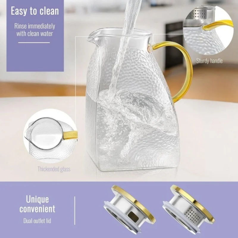 JUSTINLAU 1.8L Cold Water Jug High Borosilicate Glass Water Kettle Summer Refrigerator Pitcher Home Fruit Tea Juice Drink Kettle