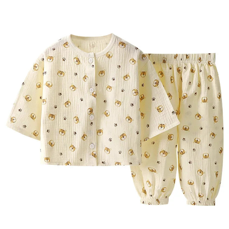 Tops+Pants Home Wear 2PCS Children Long Sleeve Pajamas Suits Boys Girls Sets Baby Cotton Yarn Clothes Sleepwear Outfits Kids