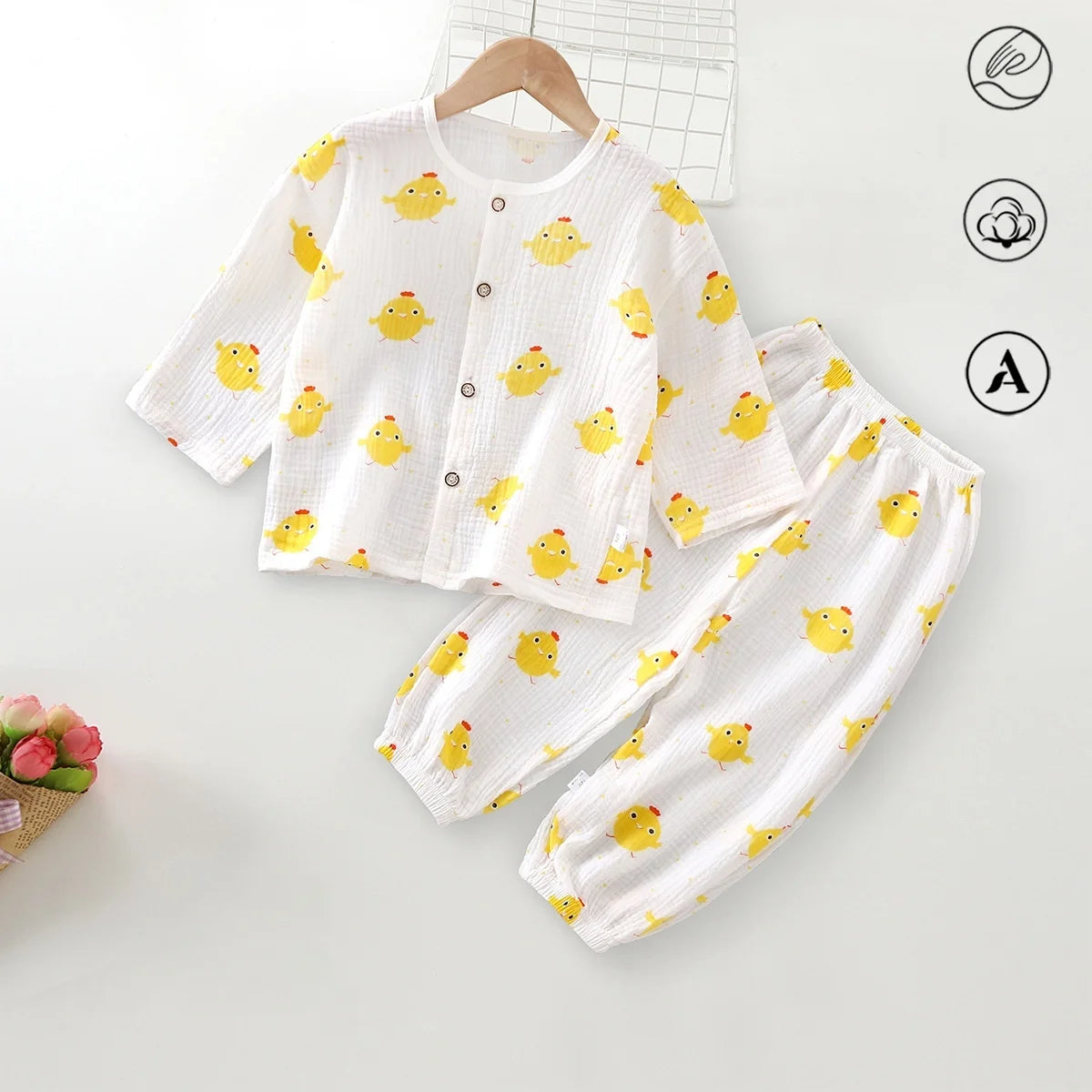 Spring Kids Cotton Gauze Pajamas Set 2-9Y Long Sleeve Soft Anti mosquito Loungewear Skin friendly Boys Girls Indoor Clothing
