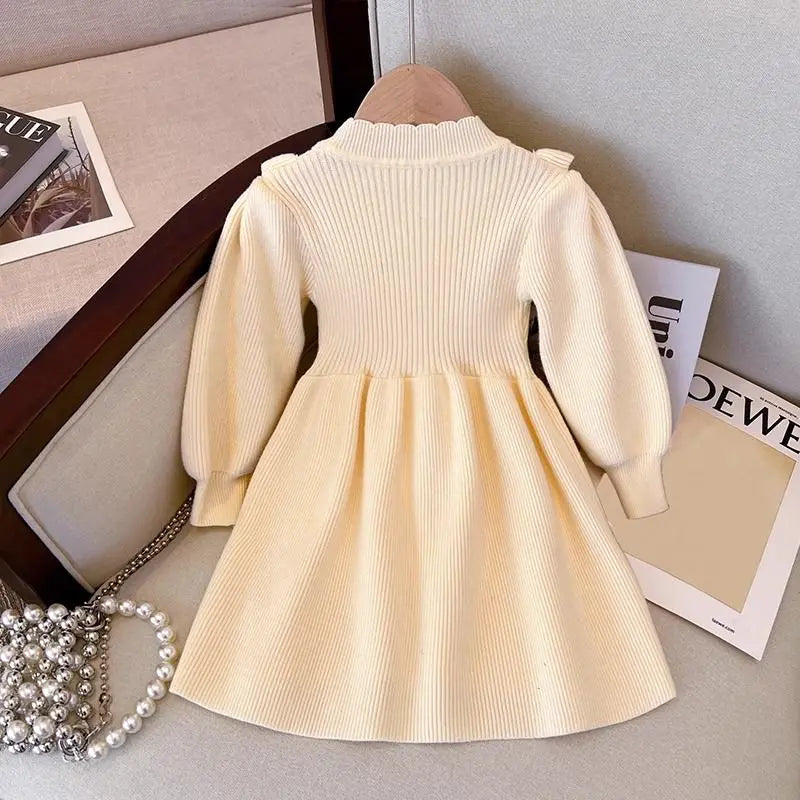 Stylish Thickened Knit Princess Dress for Baby Girls 2025 Spring Autumn New Style Red