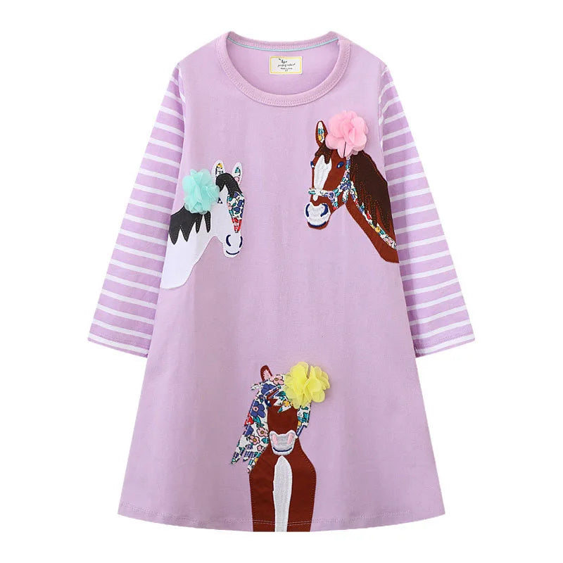 Jumping Meters 2-7T Long Sleeve Princess Girls Dresses Animals Embroidery New Autumn Spring Children Costume Hot Selling Dress