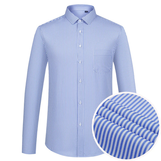 Men's Long Sleeve Striped Dress Shirts, Regular Fit Comfy Cotton Blend Business Office Casual Button-up Shirts with Front Pocket