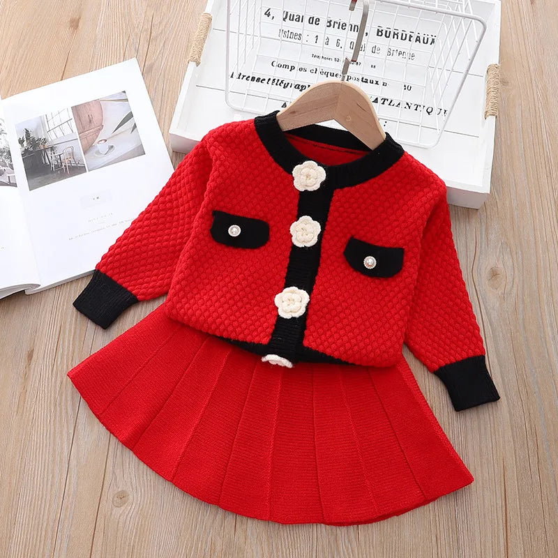 baby Girls clothes set Winter Knitting Long Sleeves Princess Top Skirt 2pcs Birthday Designed Uniform Fall Party Clothing 1-10Ys