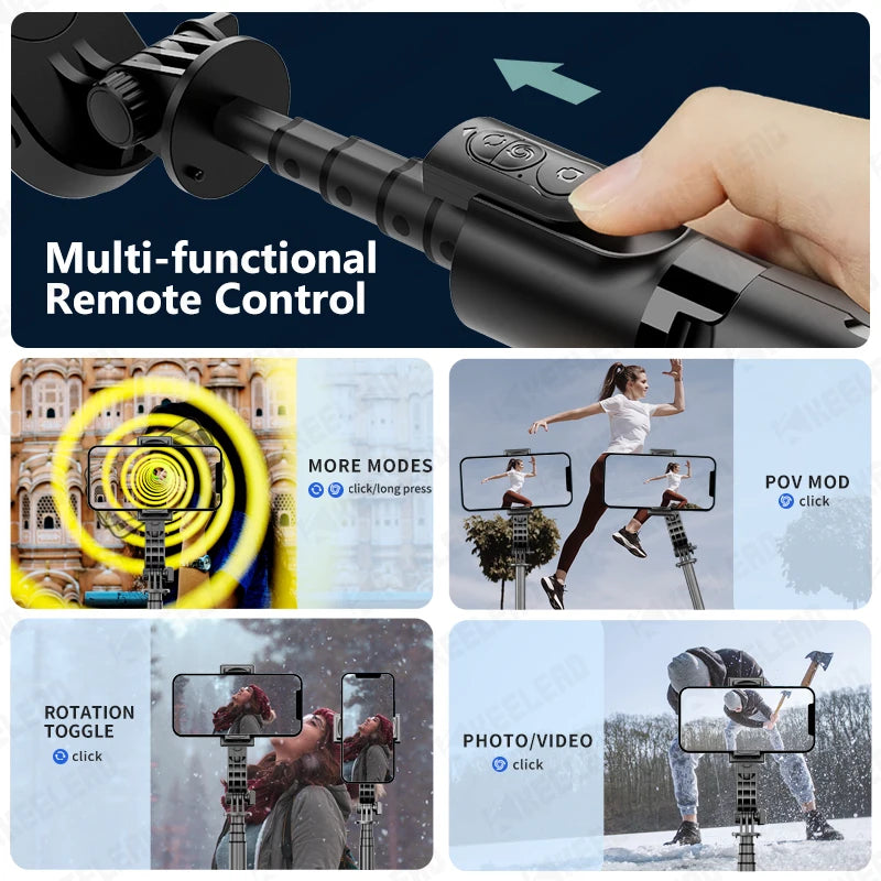 Gimbal Stabilizer Selfie Stick Tripod with Fill Light Bluetooth Wireless Extendable for Samsung IPhone Cellphone Smartphone