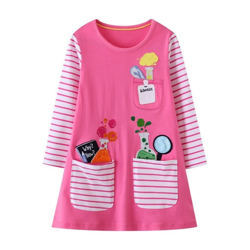 Jumping Meters 2-7T Long Sleeve Princess Girls Dresses Animals Embroidery New Autumn Spring Children Costume Hot Selling Dress