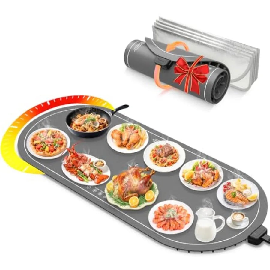 Food Warming Mats for Countertop Extra Large XXL 36"x15" Electric Heating Pad for Food Roll Up Silicone Warmer Mat for Party an
