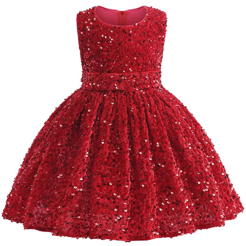 Sequin Christmas Girls Party Dresses Shiny Red And Green Princess Dress For Xmas Evening Dress Children's Girly Dresses Birthday