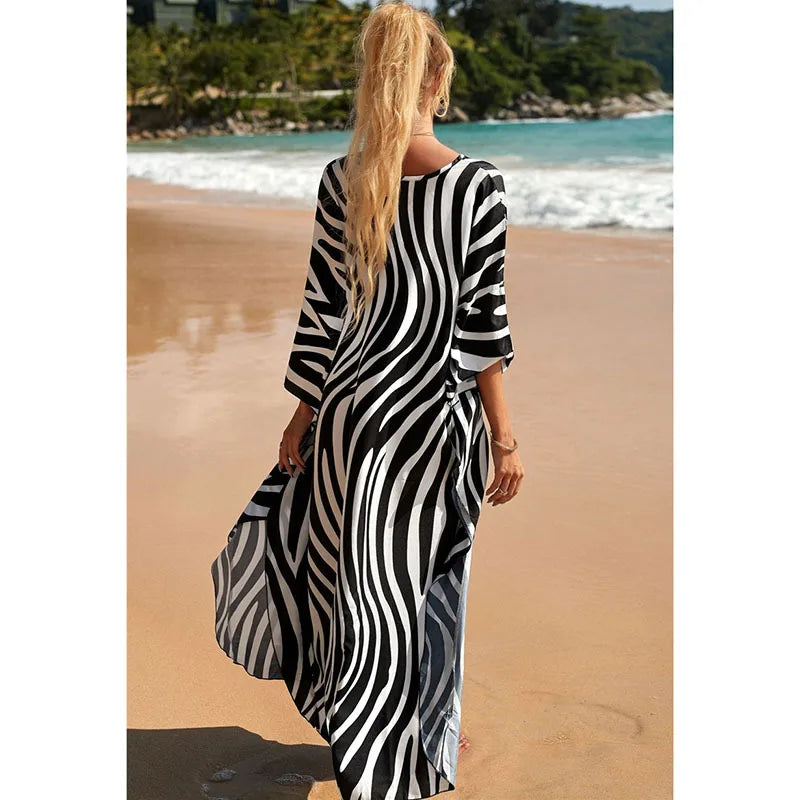 Plus Size Womens Animal Print Kaftan Dresses Caftans Swimwear Coverups Summer Bathing Suit Long Beach Dress