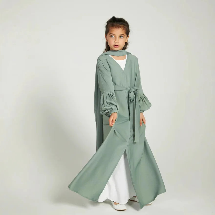 Modest Kaftan Hijab Dresses for Kids Open Khimar Kimono Abaya Dubai Luxury Muslim Sets Islam Kebaya Jalabiya Eid Ramadan Caftan