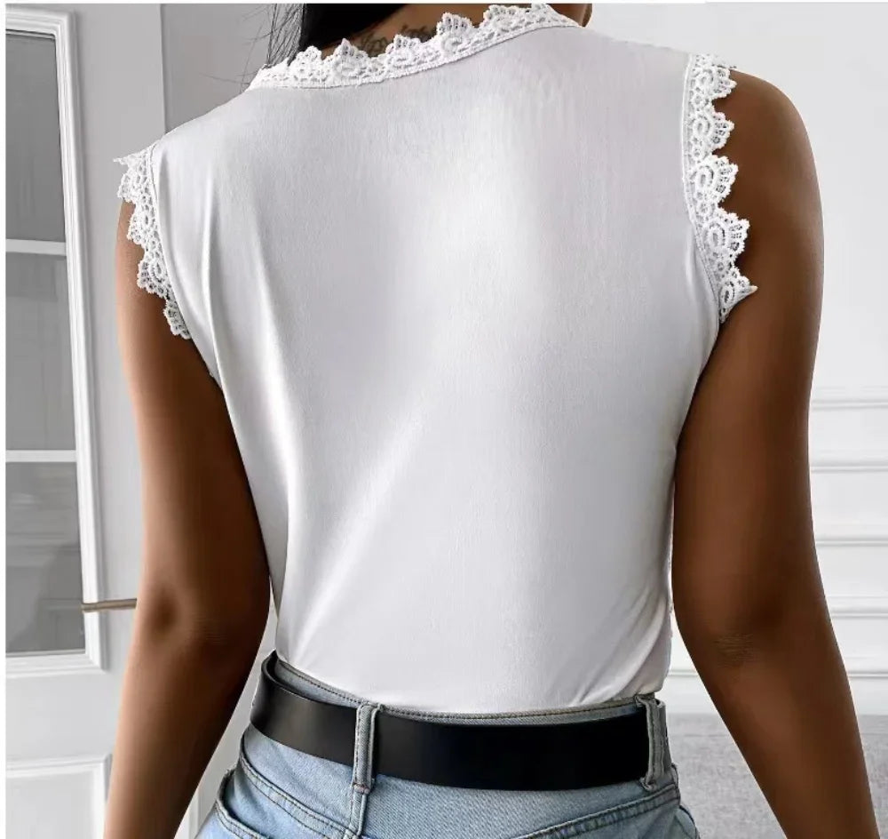 Lace T Shirt Women Elegant Casual Tshirt Woman Clothing Summer Fashion Tops Tee Vintage Clothes Streetwear Solid T-Shirts Blusas