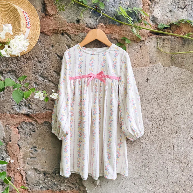 Retro Girls Dress 2025 Autumn New Toddler Kids Girls Cute Print Long-sleeved Sweet Princess Dress