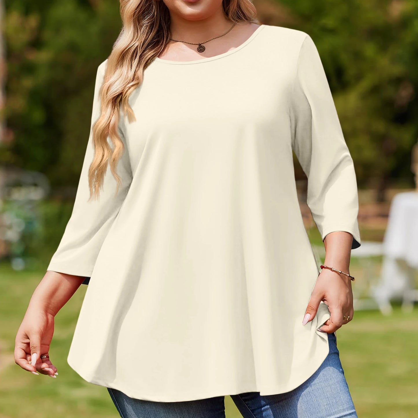 Spring Fall Women's Plus Size Long-sleeved Top, Solid Color Round Neck Curved Hem Loose T-shirt Spring Autumn Casual Top Mujer