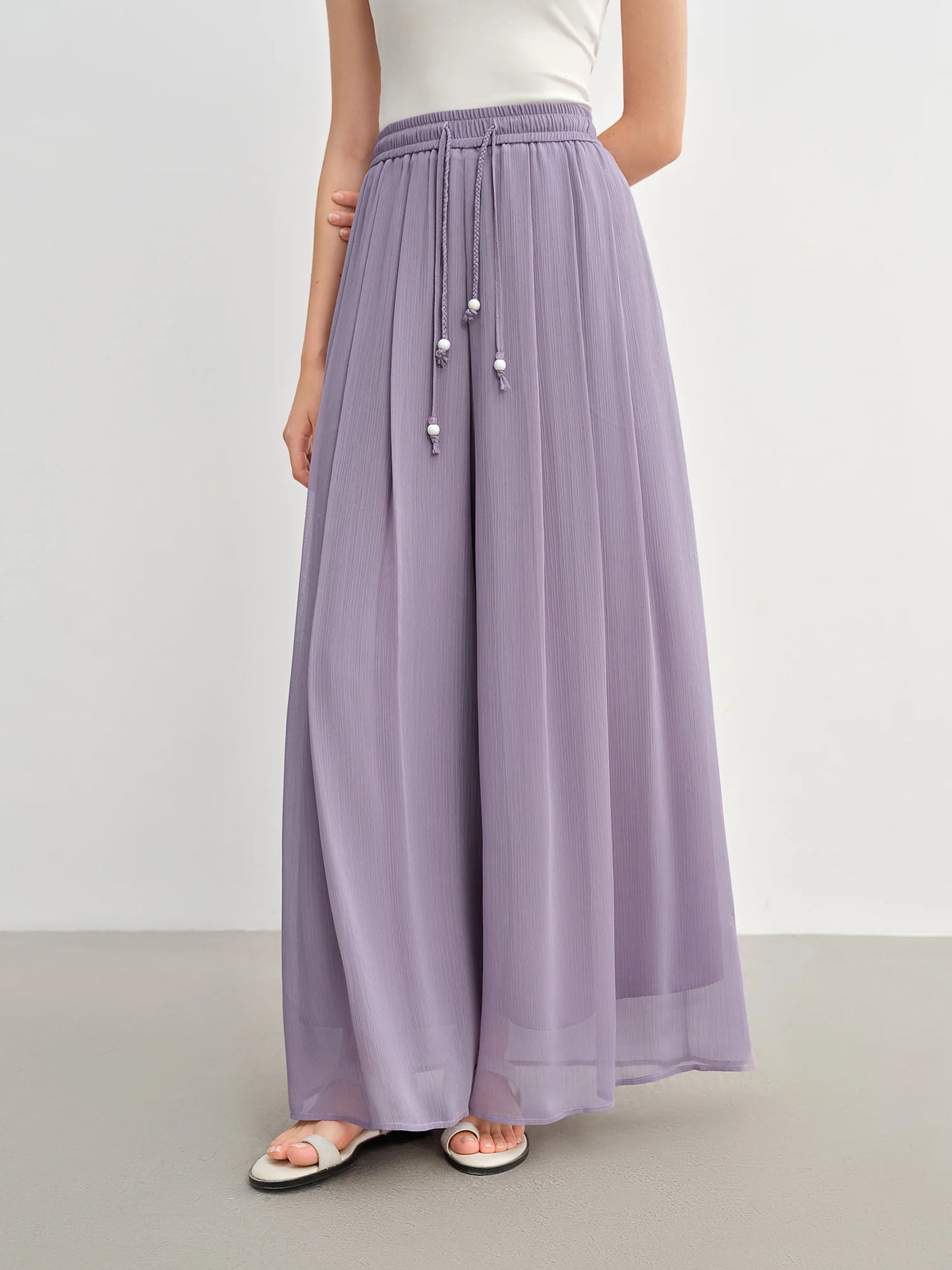 DUSHU Women's Black Pants Women's Summer Loose Wide-leg Pants 2025 New Style Skirt Pants Elastic Waist Slim Trousers 25DS82968