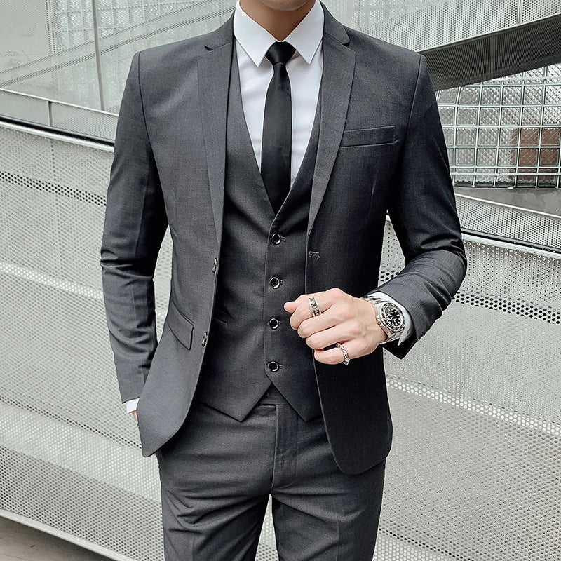 Suit Upgrade the new fabric Men's Business Gentleman Fashion Slim Work Solid Color Plus Size Fair Dress Wedding Best Man Suit