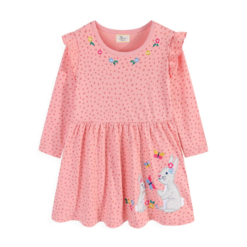 Jumping Meters 2-7T Long Sleeve Princess Girls Dresses Animals Embroidery New Autumn Spring Children Costume Hot Selling Dress