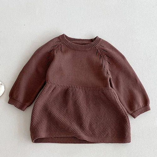 2024 New Autumn 1-6Yrs Baby Girls Long Sleeved Solid Color Knitting Dress Kids Princess Dresses Children Knitted Clothes